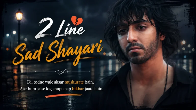 2 Line Sad Shayari feature image featuring a heartbroken young man with tears in his eyes and a dark cinematic background.