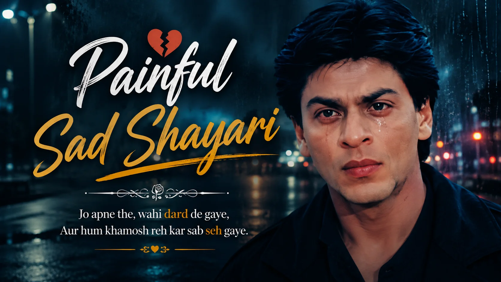 Painful Sad Shayari feature image featuring an emotional young man with tears and a dark cinematic background.