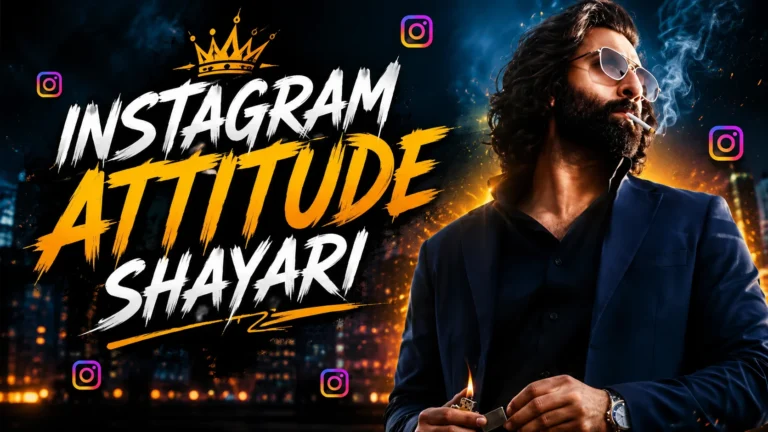 Instagram Attitude Shayari featured image showing a stylish bearded man in a navy blazer with a cinematic night city background, colorful Instagram icons, and bold "Instagram Attitude Shayari" typography