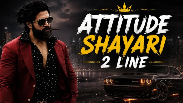 Attitude Shayari 2 Line featuring a stylish bearded man in a red blazer with a luxury car and cinematic city background.