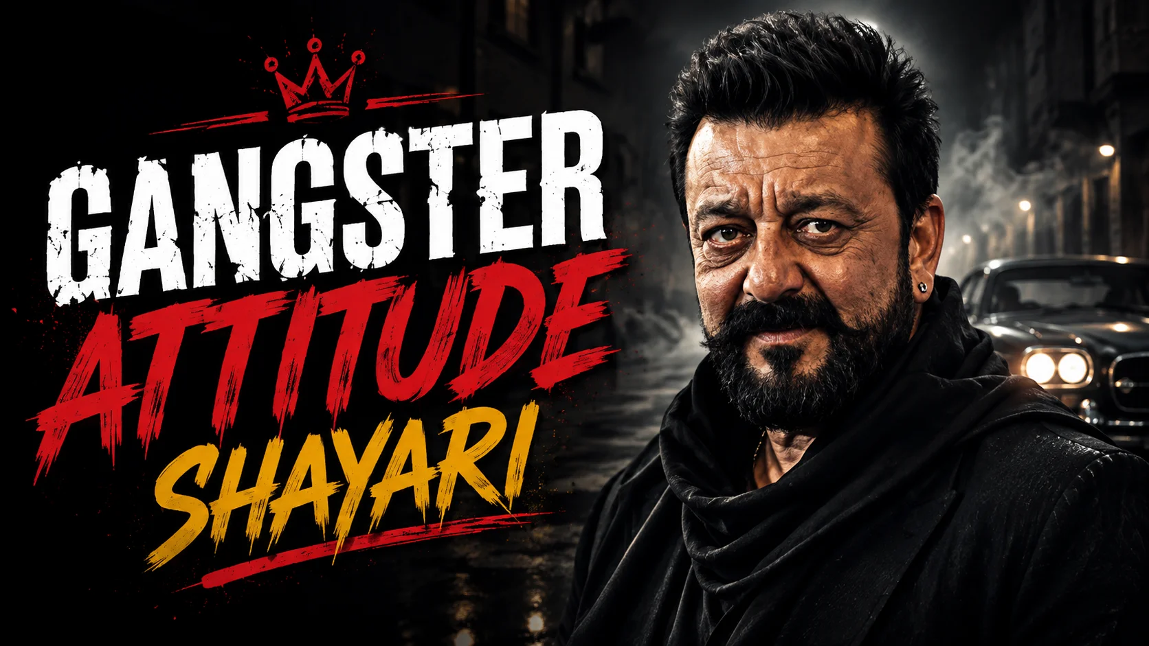 Gangster Attitude Shayari feature image with a stylish bearded man and a dark cinematic background.