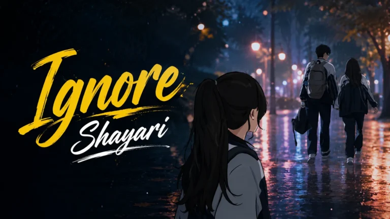 Ignore Shayari featured image showing a lonely anime-style girl watching a couple walk away on a rainy night with stylish 'Ignore Shayari' typography, expressing heartbreak, rejection, emotional pain, loneliness, and being ignored in love