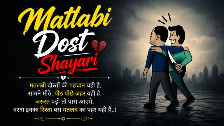 Matlabi Dost Shayari featuring two friends, symbolizing betrayal and selfish friendship