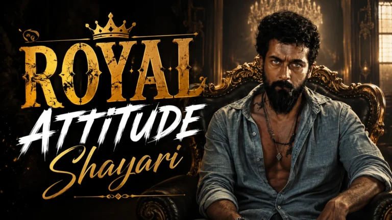 Royal Attitude Shayari feature image with a stylish bearded man sitting on a royal throne.