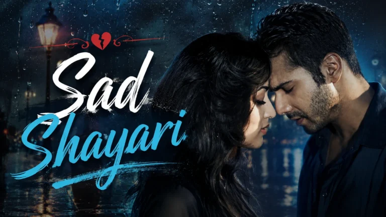 Sad Shayari in Hindi feature image featuring a sad couple with a rainy cinematic background.